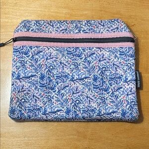 Simply Southern Blue Floral Neoprene Cosmetic Pouch with Pink Trim